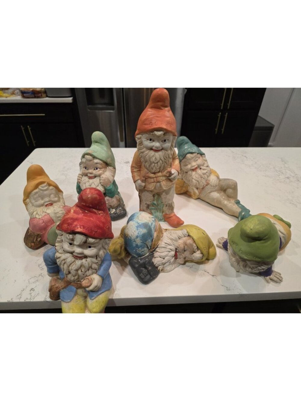 Vintage Lot Of 7 1960s Ceramic Garden Gnomes Elves Dmgd READ DESCRIPTION